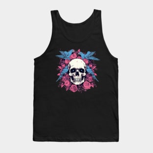 Skull with Birds and Floral Design Tank Top